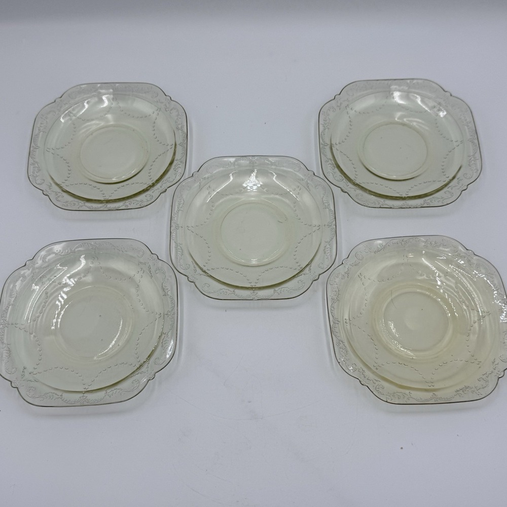 Federal Depression Glass Madrid Amber Dessert‎ Plates 5 7/8" Set Of 5 Yellow
